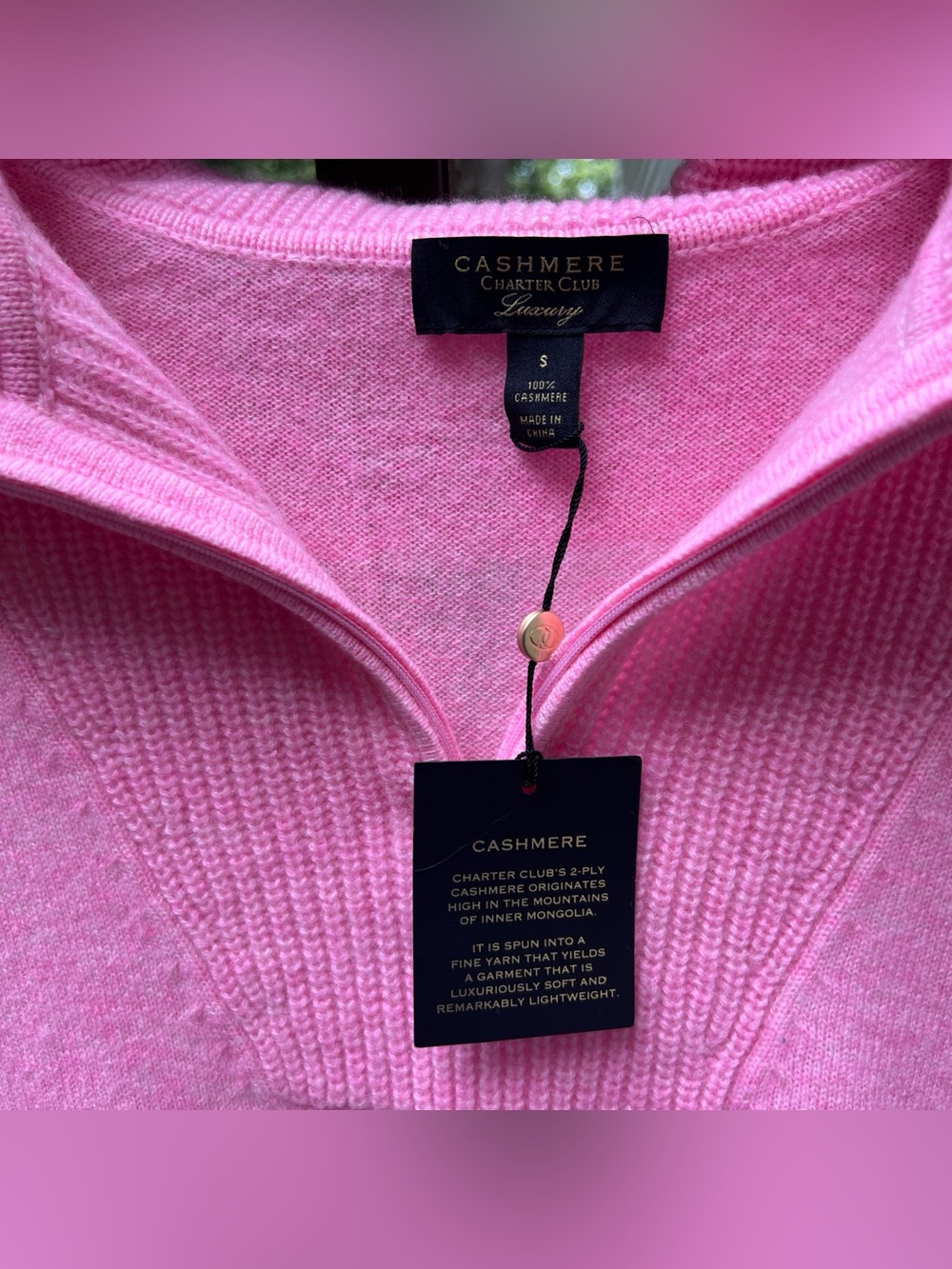 Charter Club Women Bubblegum Heather Pink 100% Cashmere Quarter-Zip Sweater|Sz:S - Picture 9 of 16